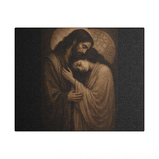 Yeshua & Mary Portrait Satin Canvas Stretched | Couple Close-Up Wall Art