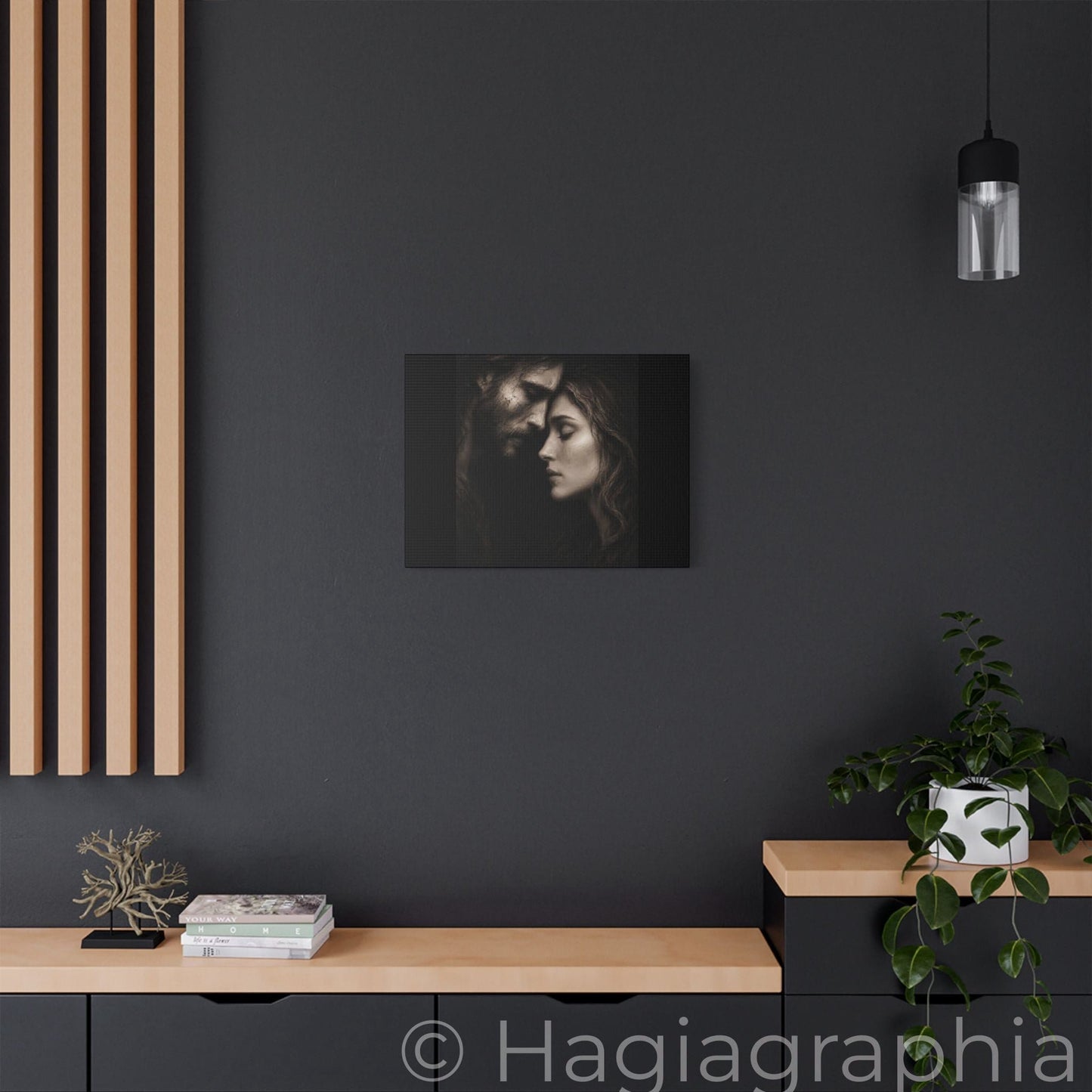 Jesus & Magdalene Portrait Satin Canvas Stretched | Couple Close-Up Wall Art