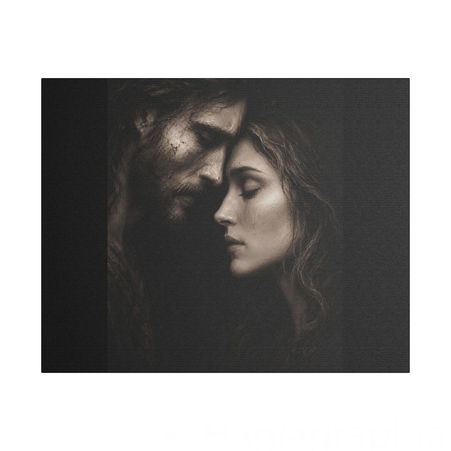 Jesus & Magdalene Portrait Satin Canvas Stretched | Couple Close-Up Wall Art