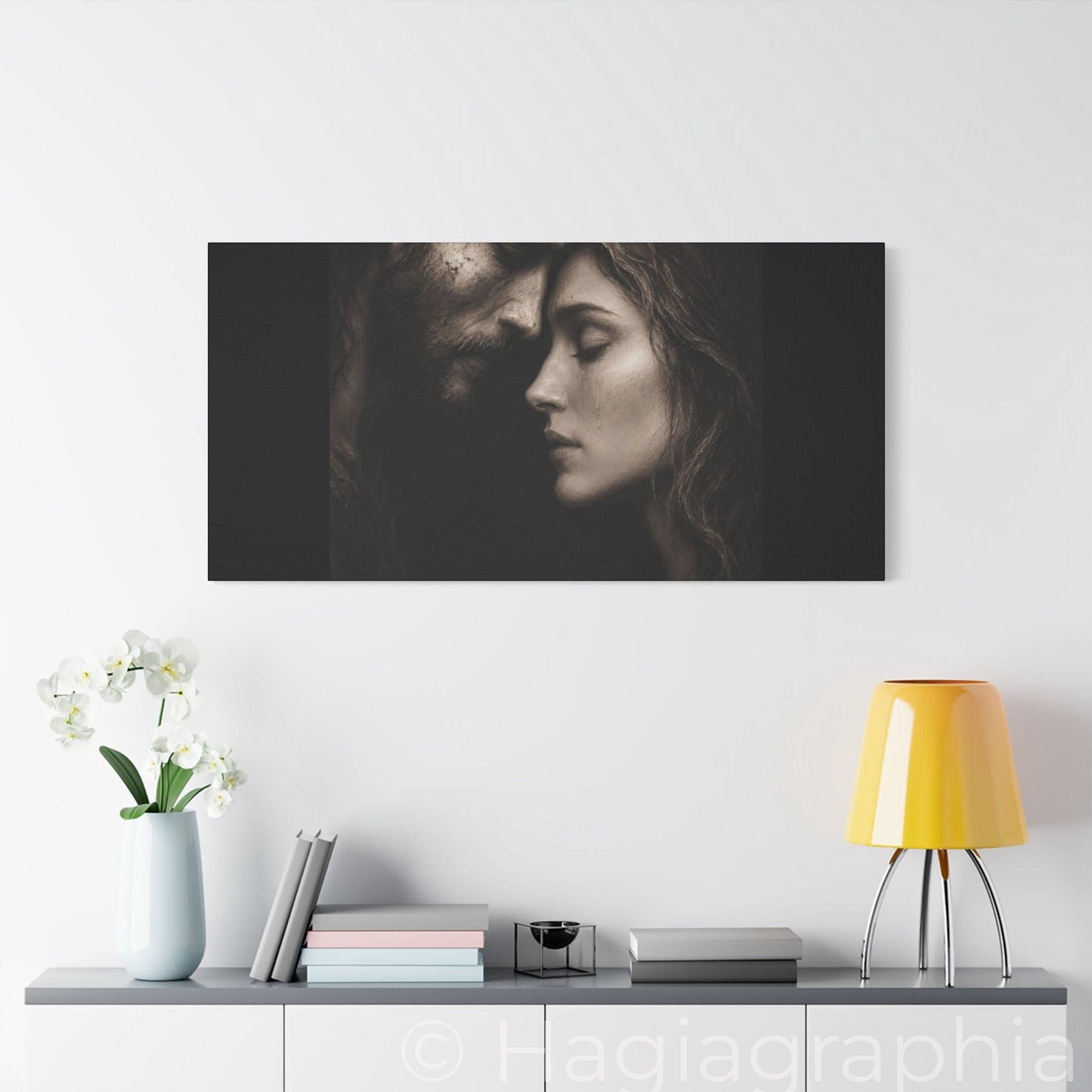 Jesus & Magdalene Portrait Satin Canvas Stretched | Couple Close-Up Wall Art