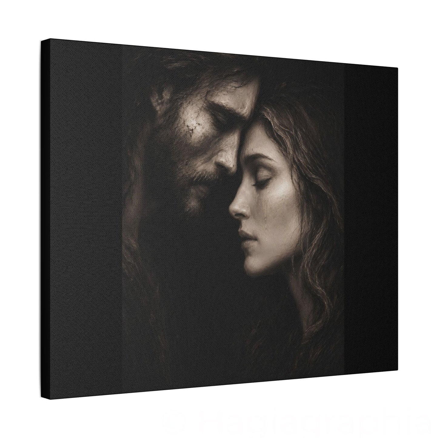 Jesus & Magdalene Portrait Satin Canvas Stretched | Couple Close-Up Wall Art