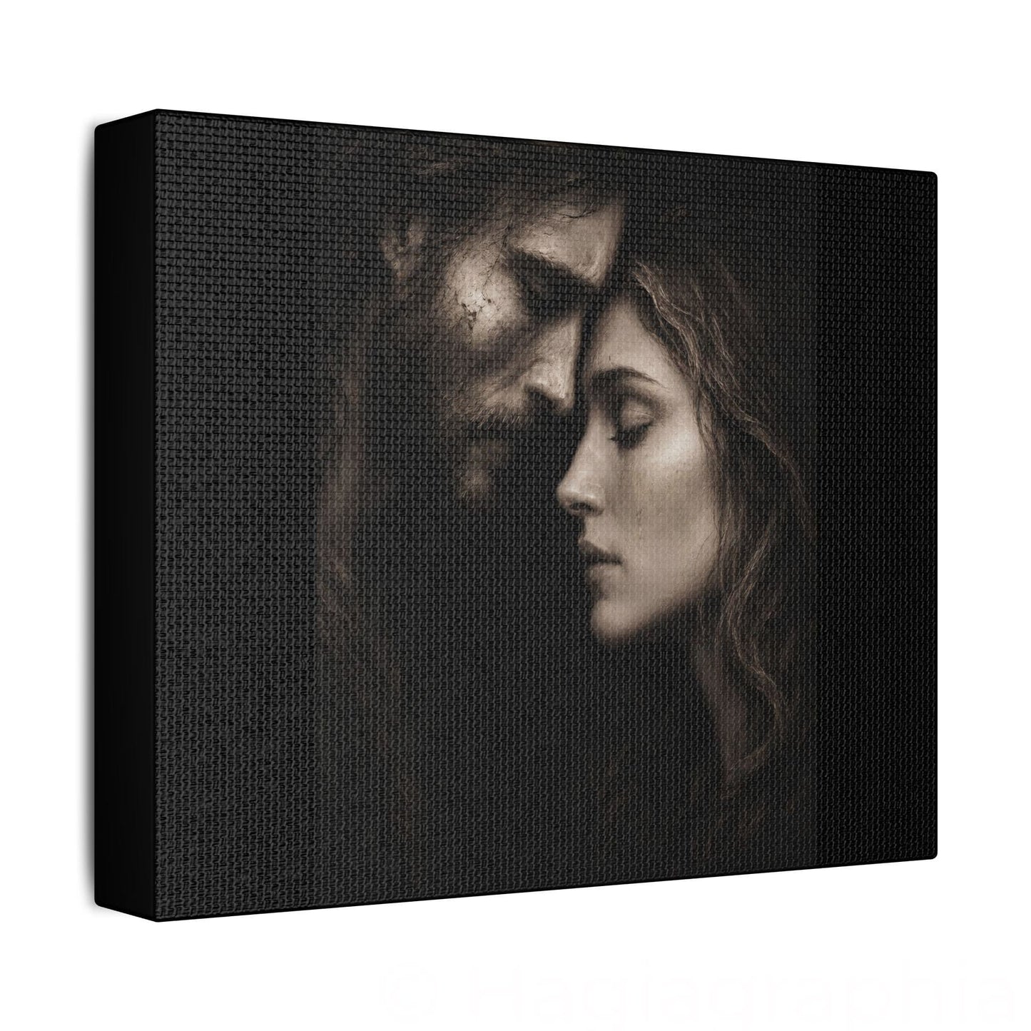 Jesus & Magdalene Portrait Satin Canvas Stretched | Couple Close-Up Wall Art