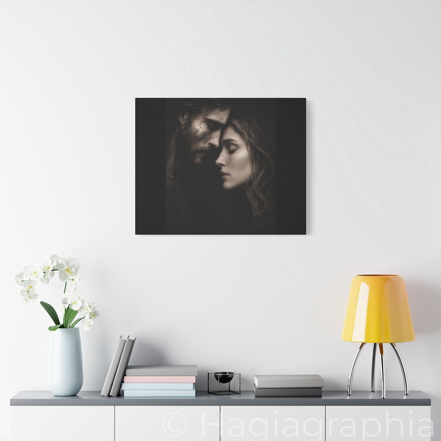 Jesus & Magdalene Portrait Satin Canvas Stretched | Couple Close-Up Wall Art