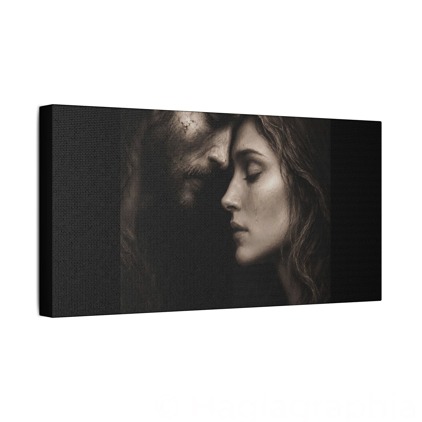 Jesus & Magdalene Portrait Satin Canvas Stretched | Couple Close-Up Wall Art