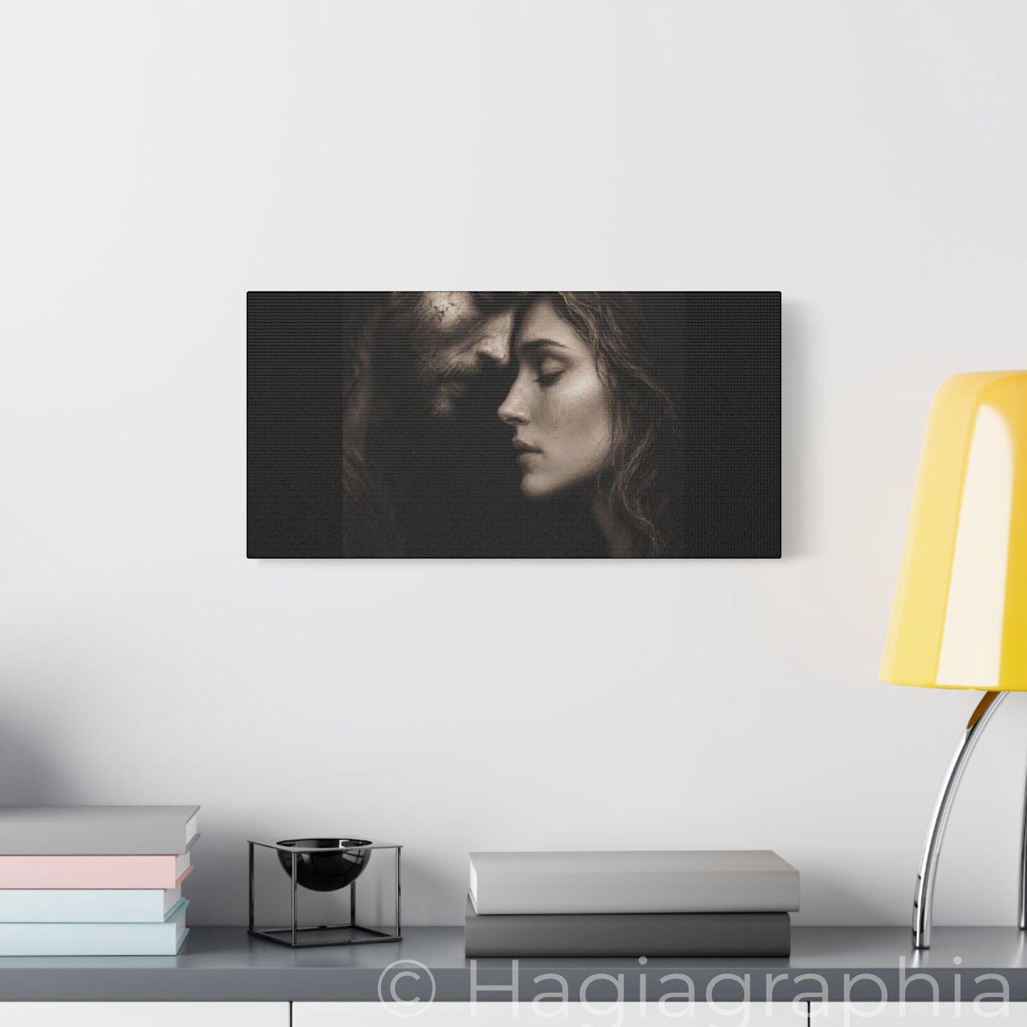 Jesus & Magdalene Portrait Satin Canvas Stretched | Couple Close-Up Wall Art
