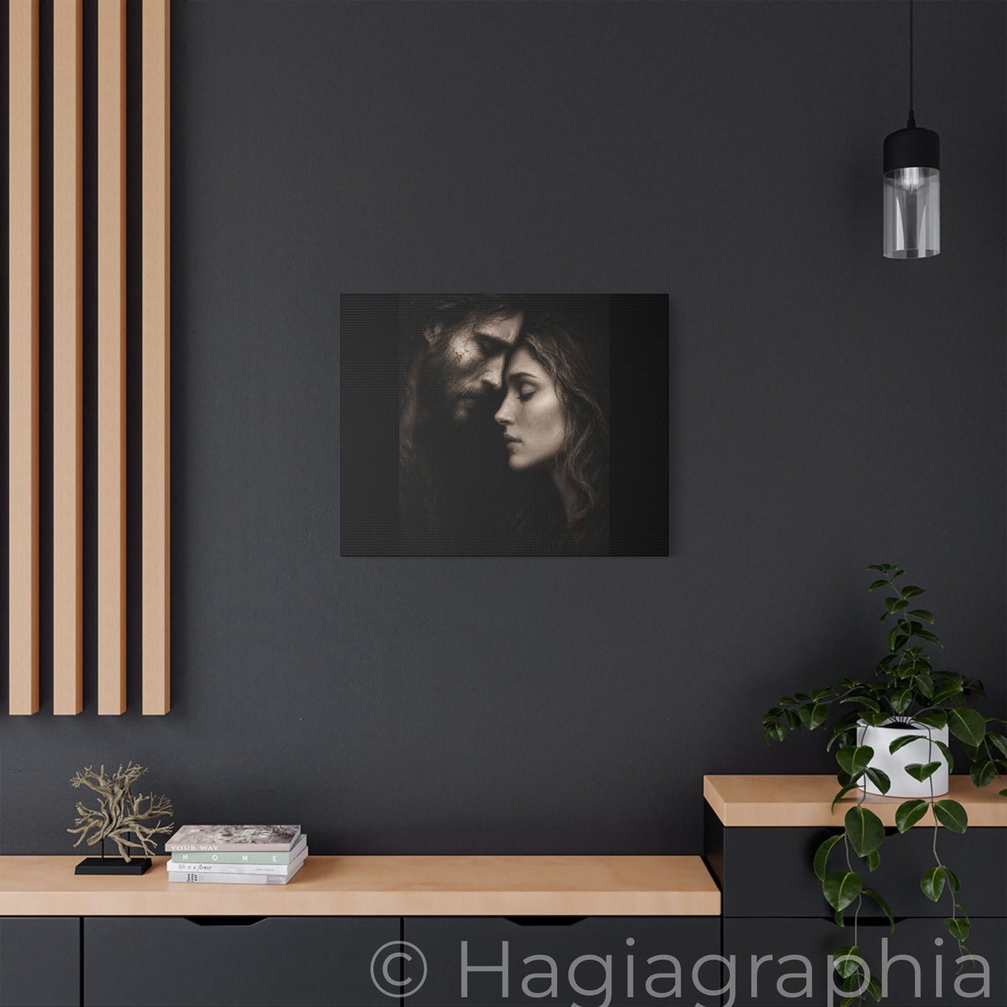 Jesus & Magdalene Portrait Satin Canvas Stretched | Couple Close-Up Wall Art