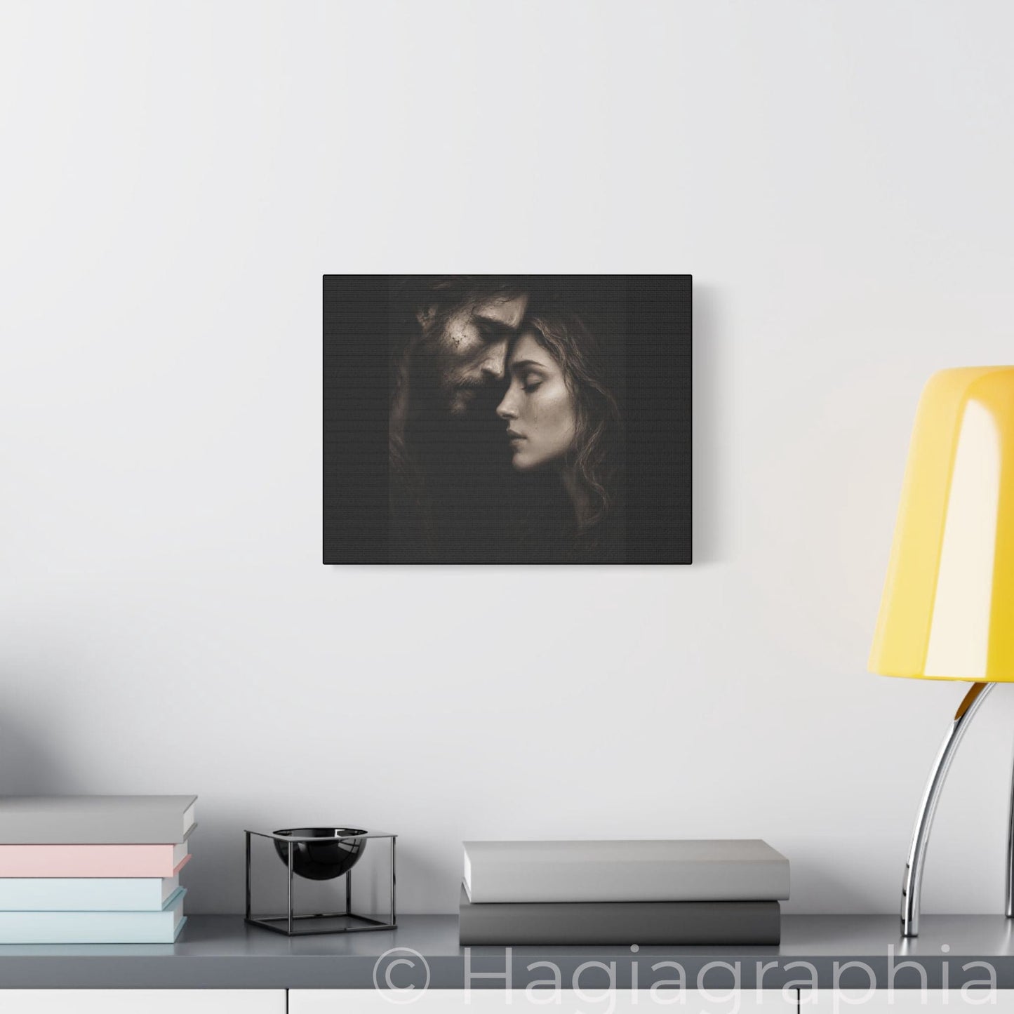 Jesus & Magdalene Portrait Satin Canvas Stretched | Couple Close-Up Wall Art