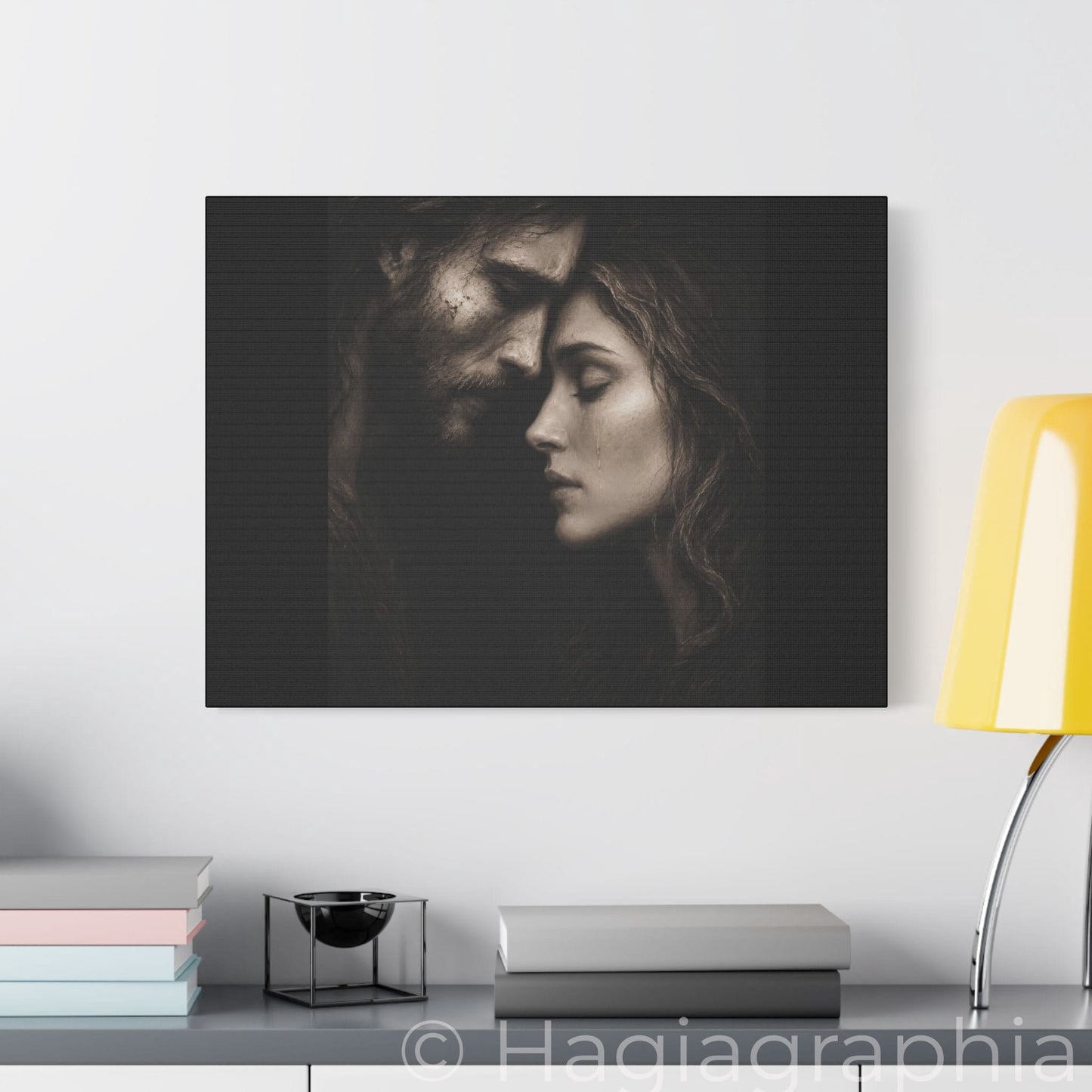Jesus & Magdalene Portrait Satin Canvas Stretched | Couple Close-Up Wall Art