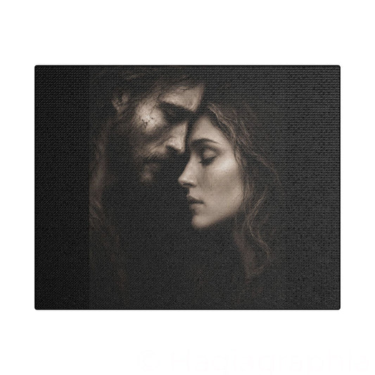 Jesus & Magdalene Portrait Satin Canvas Stretched | Couple Close-Up Wall Art