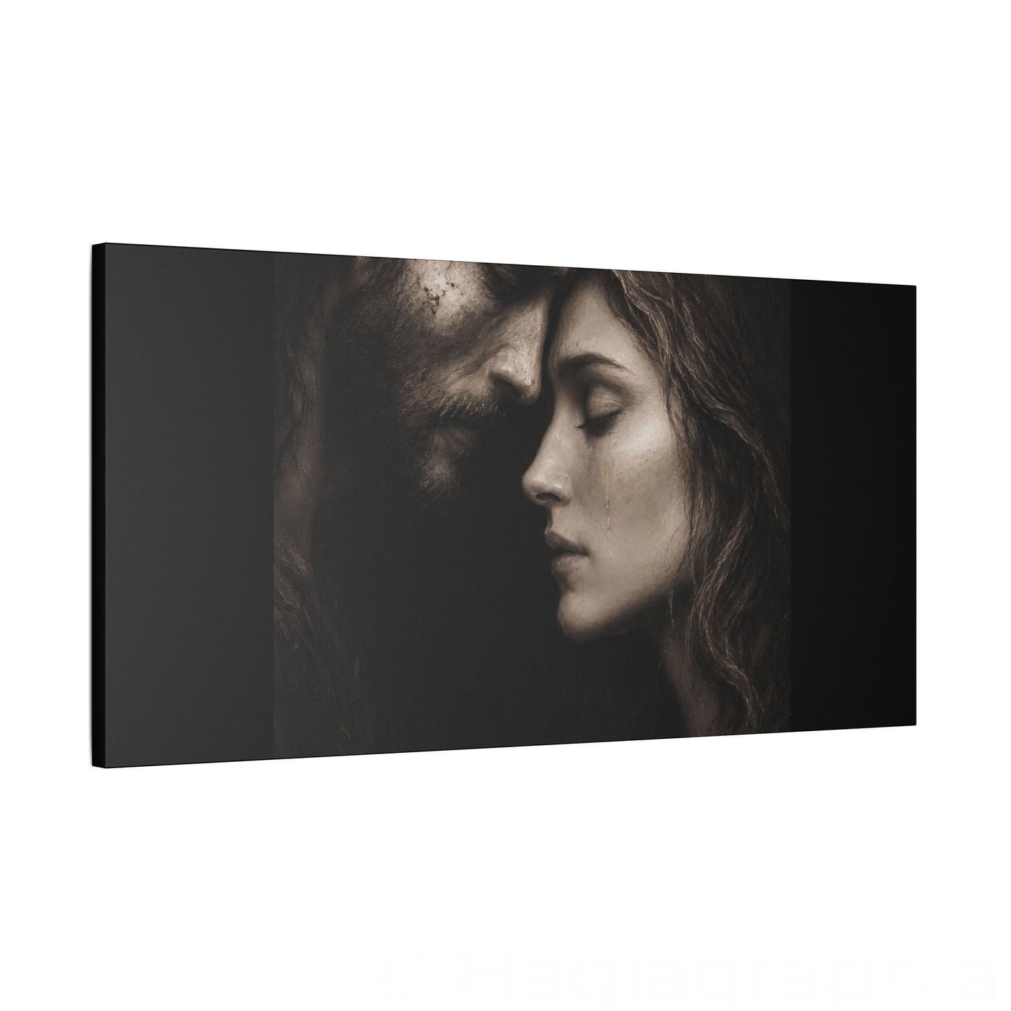 Jesus & Magdalene Portrait Satin Canvas Stretched | Couple Close-Up Wall Art