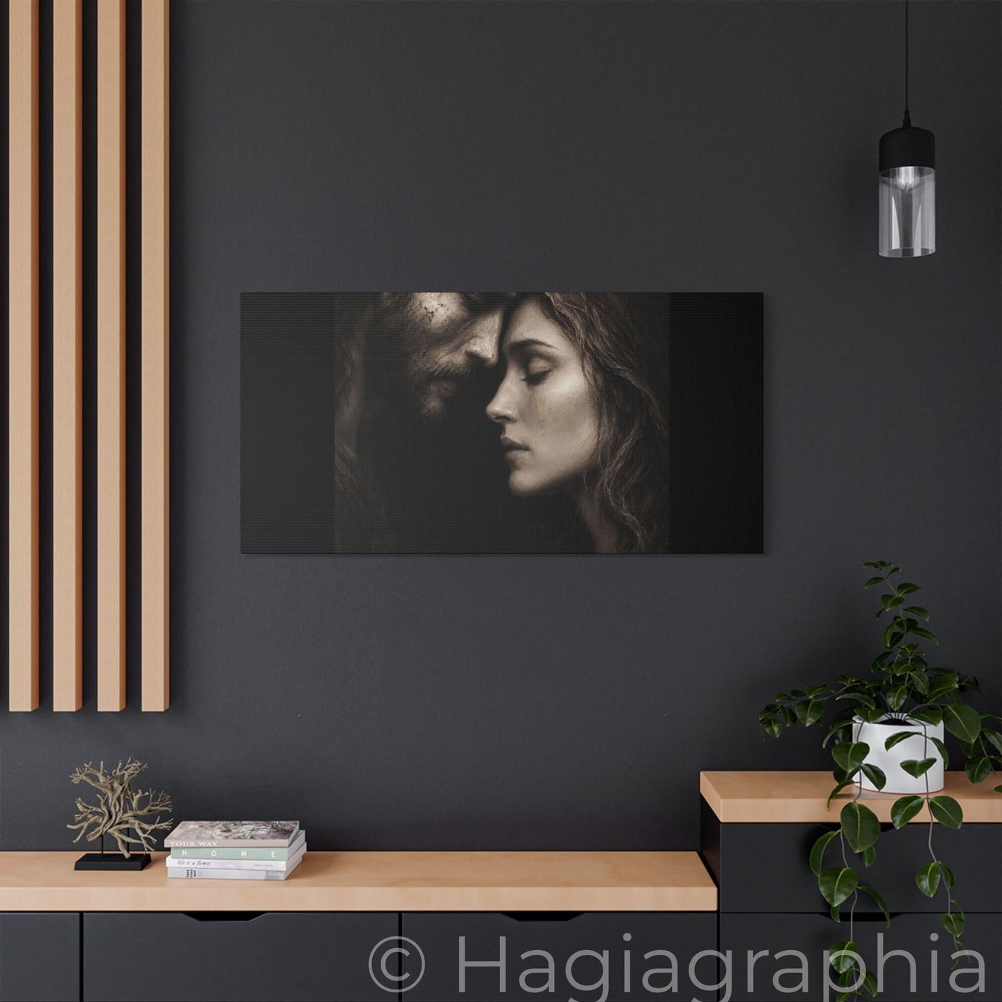 Jesus & Magdalene Portrait Satin Canvas Stretched | Couple Close-Up Wall Art