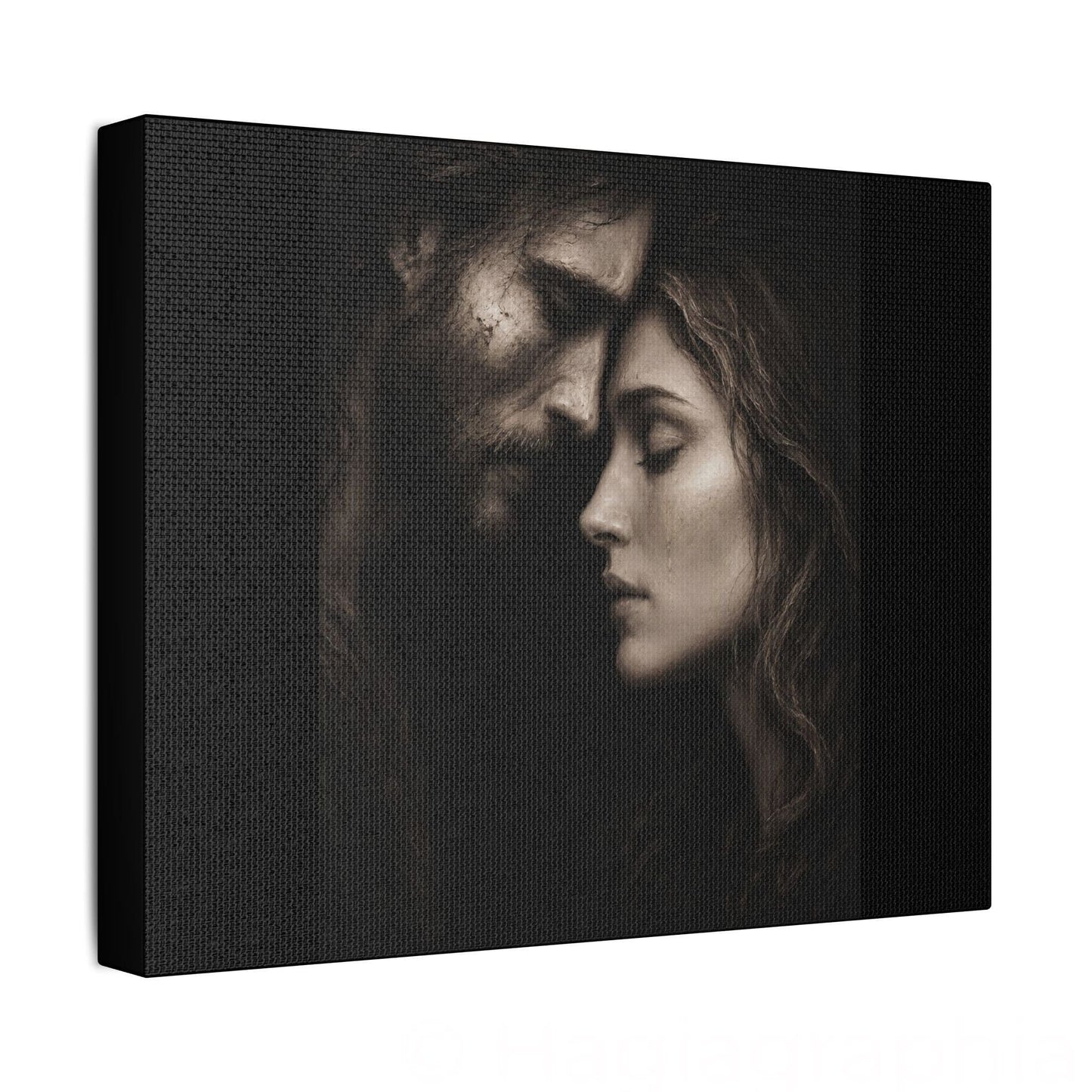 Jesus & Magdalene Portrait Satin Canvas Stretched | Couple Close-Up Wall Art