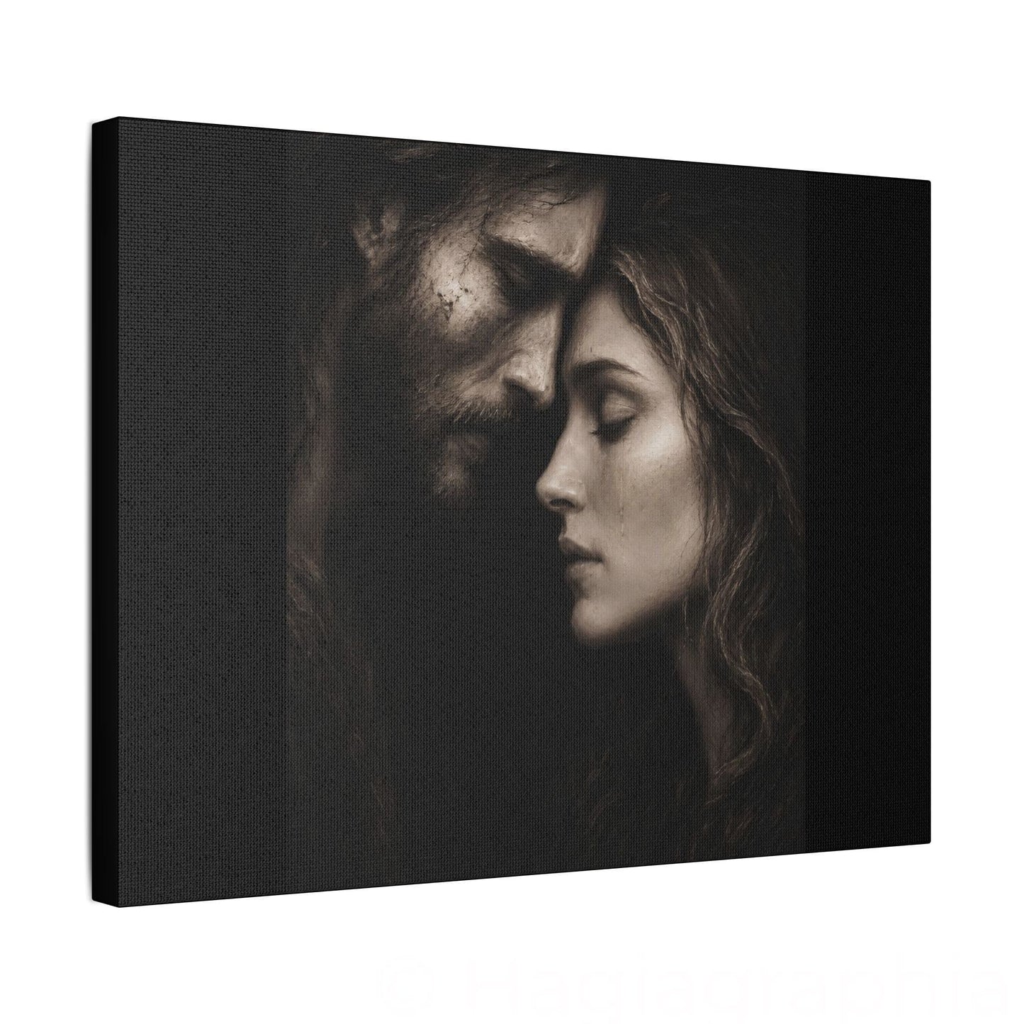 Jesus & Magdalene Portrait Satin Canvas Stretched | Couple Close-Up Wall Art