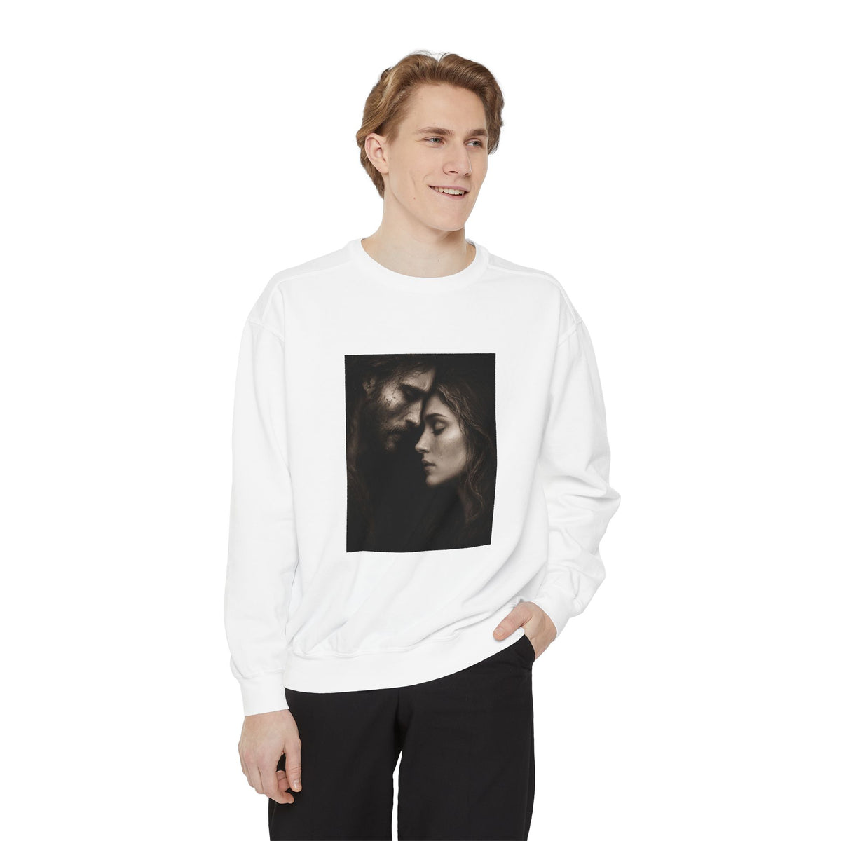Jesus & Magdalene Portrait Sweatshirt — Moody Couple Photo Crewneck