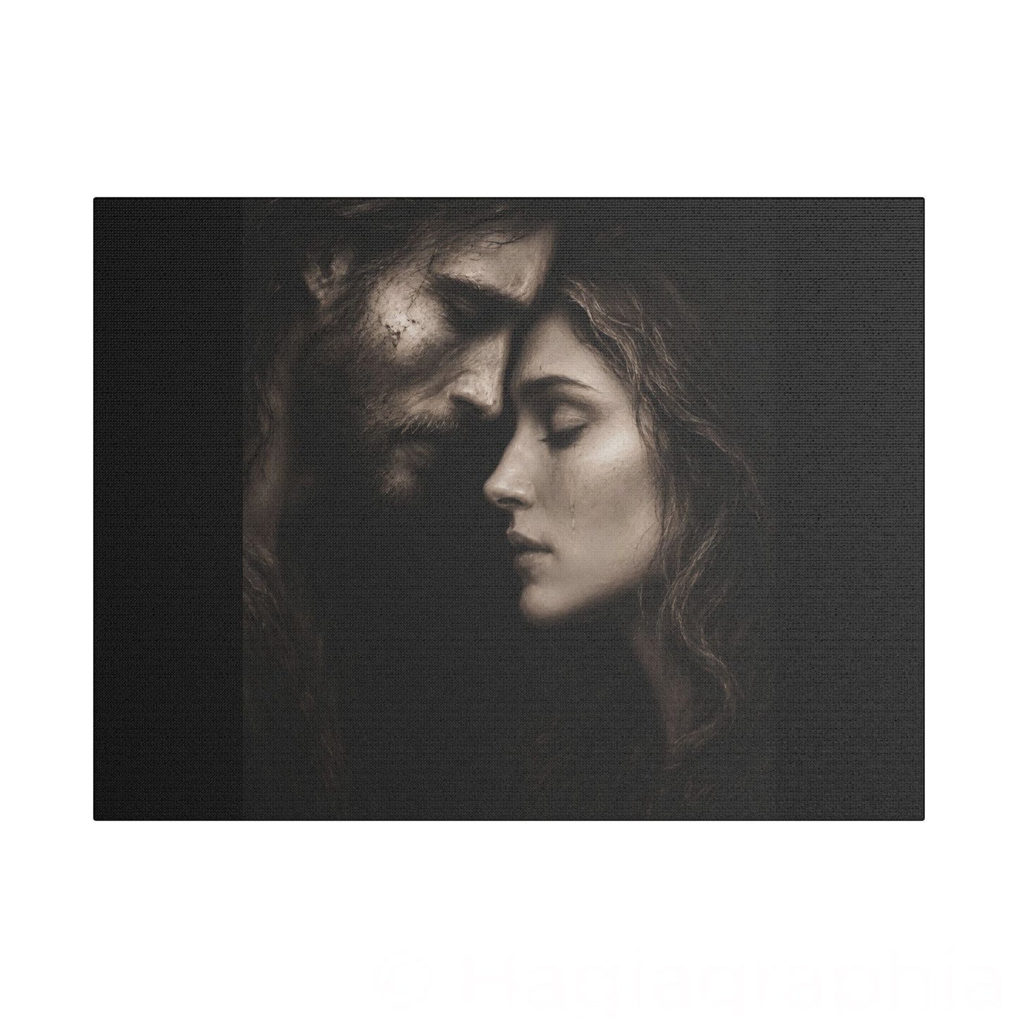 Jesus & Magdalene Portrait Satin Canvas Stretched | Couple Close-Up Wall Art