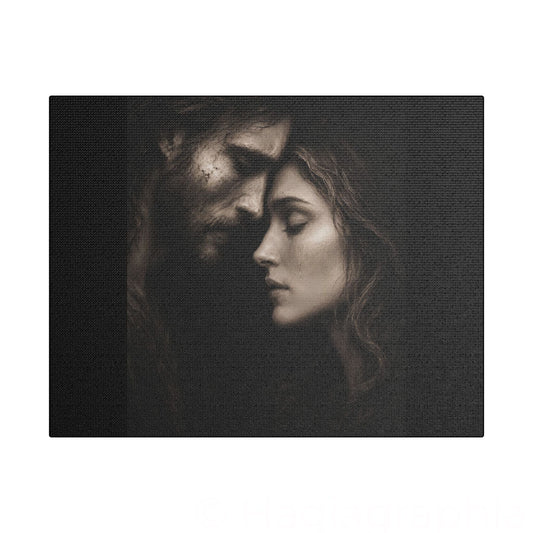 Jesus & Magdalene Portrait Satin Canvas Stretched | Couple Close-Up Wall Art
